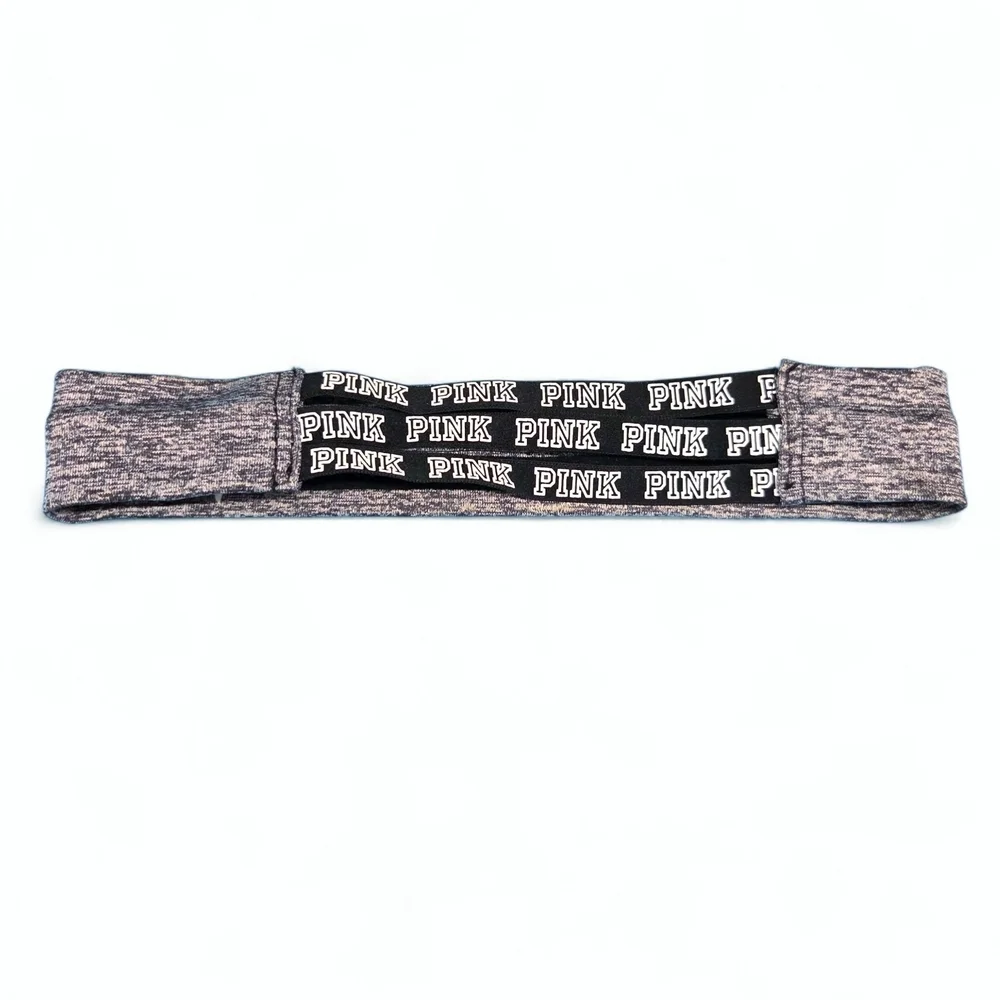 Victoria's Secret PINK Heathered Gray Black White Logo Headband Like New